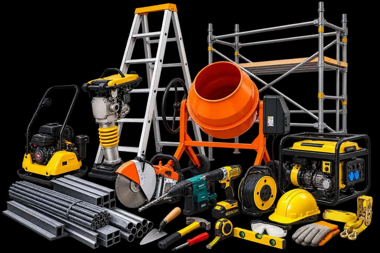 Rental equipment: ladder, scaffolding, concrete mixer, generator and power tools