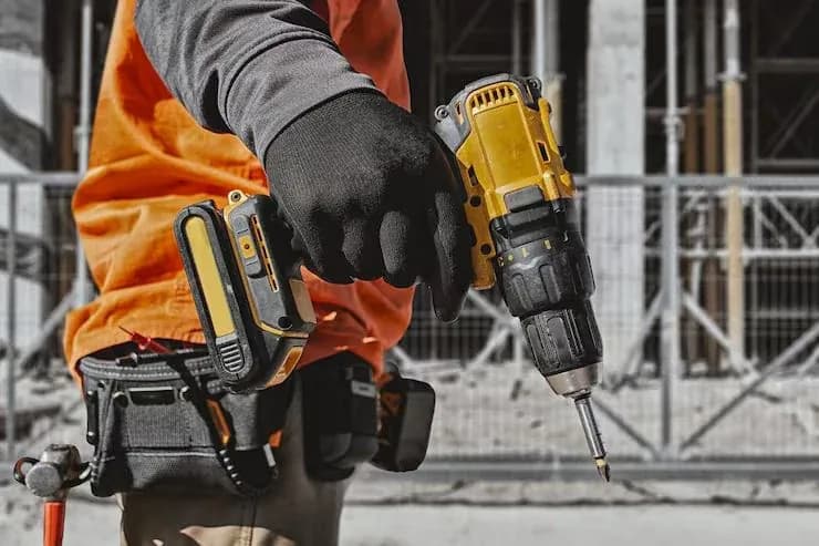 Worker with a cordless drill on site